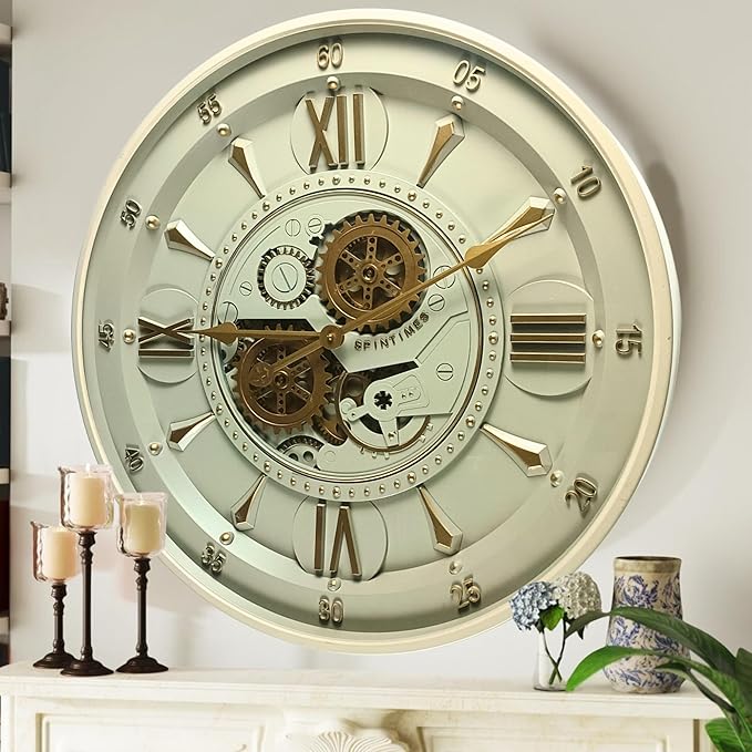 24'' Inch Real Moving Gear Wall Clock Ireland Line (Brass Light, 24 inches (59 cm))