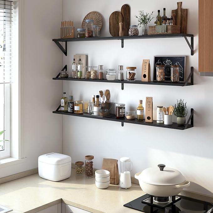 Heimlove 48 Inch Large Wall Bookshelves Set of 3, Wall Mounted Bookshelves,Heavy Duty Wooden Shelves for Living Room,Bedroom,Kitchen,Laundry Room Storage & Decor