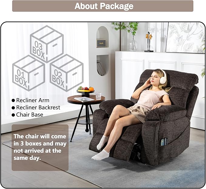 4 OKIN Motor Power Lift Recliner Chair for Elderly Adults Extra Large Lay Flat Recliners with Massage Heat, Adjustable Head-Back-Lumbar-Leg-Support, Extended Footrest, 2 Cup Holders