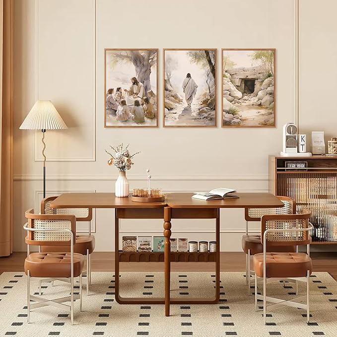 Aurlan Jesus Teaching Children Jesus on Path Framed Empty Tomb Bible Stories Wall Art(16"x24"), 3PCS Boho Christian Easter Scripture Gifts Canvas Artwork, Large Spiritual Religious Faith Decor Prints for Office Home