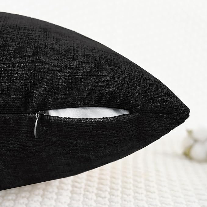 CaliTime Throw Pillow Covers Decorative 26 X 26 Inches Pack of 2 Cozy Chenille Cushion Cases for Couch Sofa Bed Living Room Home Black