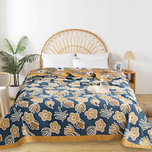 Boho Throw Blanket for Bed - 100% Pure Cotton Ultra Soft Rustic Quilt - Farmhouse Decor Bed Blankets, All Season Rustic Throw for Sofa Couch Chair(60"×80", Floral)