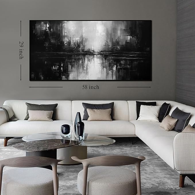 Abstract Painting Canvas Wall Art Living Room Black Wall Decor for Bedrom Home Office Decor Large Picture Frames for Wall 29 x 58 Inch