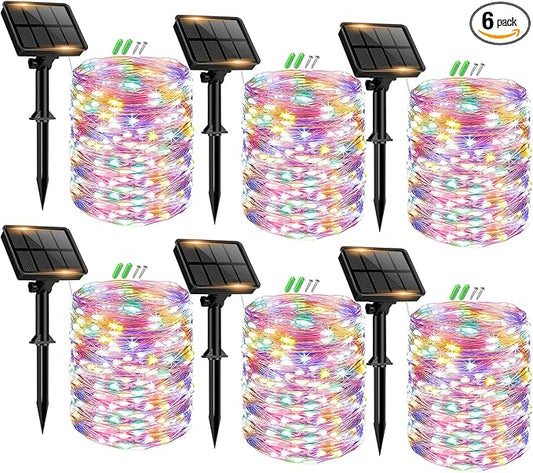 6 Pack Solar Fairy Lights for Outside Waterproof, 49FT/15M 150LED Solar String Lights Outdoor 8 Modes Solar Twinkle Lights for Garden Yard Christmas Tree Wedding Party Decor, Multicolor