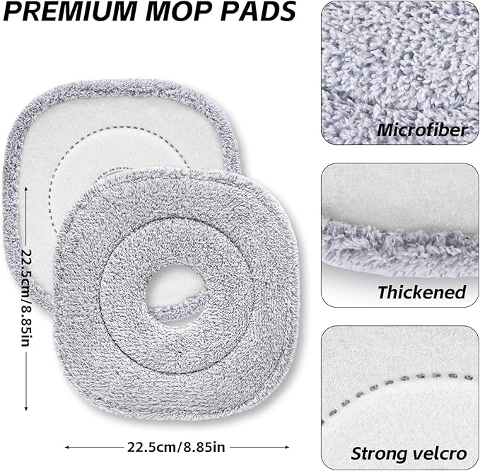 9 Inch Square Microfiber Mop Pad Refill Compatible with True & Tidy Mop System and Most 9 Inch Square Spin Mops - Thickened Washable & Reusable Mop Replacement Pad for Wet Dry Mopping(6 Pack)