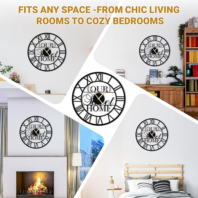 20inches/50cm Wall Clocks Roman Numeral Battery Powered No Ticking Silent Modern Unique Metal Wall ClocksSuitable Living Room Kitchen Bedroom Fireplace Office Farmhouse