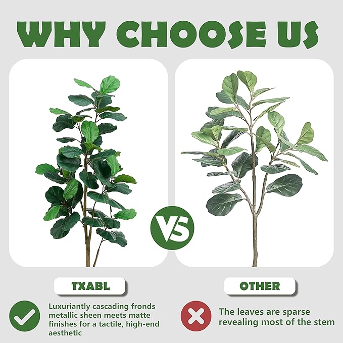 Artificial Fiddle Leaf Fig Tree, 7FT Tall Faux Ficus Lyrata Fake Tree in White Pot, Artificial Tree Indoor Decor, Fiddle Leaf Fig Tree Fake Plant for Home Office Living Room Decoration Modern