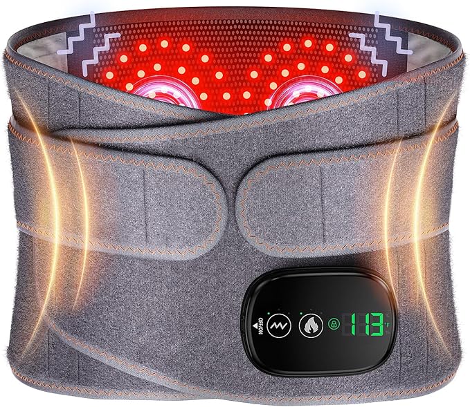 Heating Pad for Back, Lumbar Massager, Heated Waist Belt Wrap, Lower Back Pad with Heat Vibration 3 Levels Adjustable, 180 mins Battery, Cordless Portable, Touchscreen Control