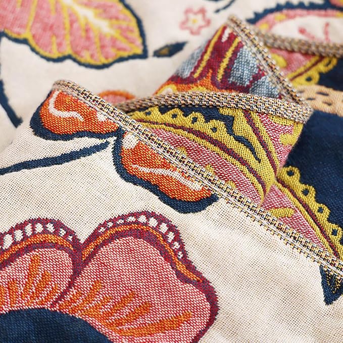 Boho Muslin Blanket for Adults 4-Layer Gauze Twin Size Soft Cozy 100% Cotton Summer Cooling Blanket Floral Decor for Sofa Bed Coverlet Both Sides (Boho Floral, Twin 60 x 80 in)