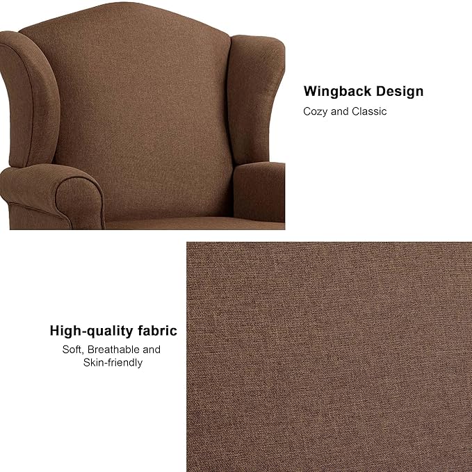 Accent Chair, High Back Upholstered Armchair with High Resilience Sponge & Wood Legs, Mid-Century Modern Comfy Single Sofa Reading Chairs for Living Room, Bedroom (Brown, Set of 1)