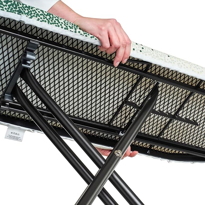 Brabantia Size A Compact Small Ironing Board (43x12 in) 7 Height Options, Adjustable Steam Iron Rest Holder (New Dawn) Non-Slip Feet, Anti-Collapse Child Locks