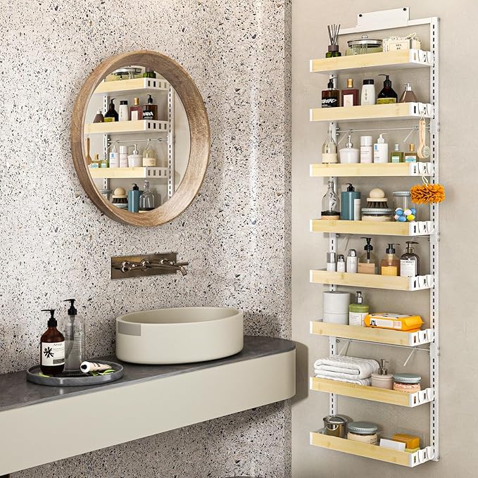 bukfen Over the Door Pantry Organizer 8-Tier Adjustable Basket Kitchen Pantry Door Organization and Storage, 2 in 1 Wall Mount or Hanging Heavy-Duty Metal Hanging Kitchen Spice Rack