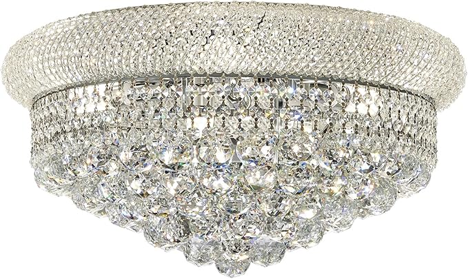 9-Light Crystal Flush Mount Chandelier Ceiling Light Fixture for Living Room Dining Room Bedroom Foyer Entryway Hallway Closet Bathroom (Chrome D22)
