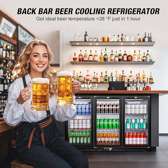 Beverage Refrigerator, 53.15W Inch 12 Cu.Ft Drink Fridge, Back Bar Beer Fridge with 3 Glass Door, 35.43" Height Beverage Cooler, Built-in & Undercounter Commercial Back Bar Cooler for Kitchen Shop Bar