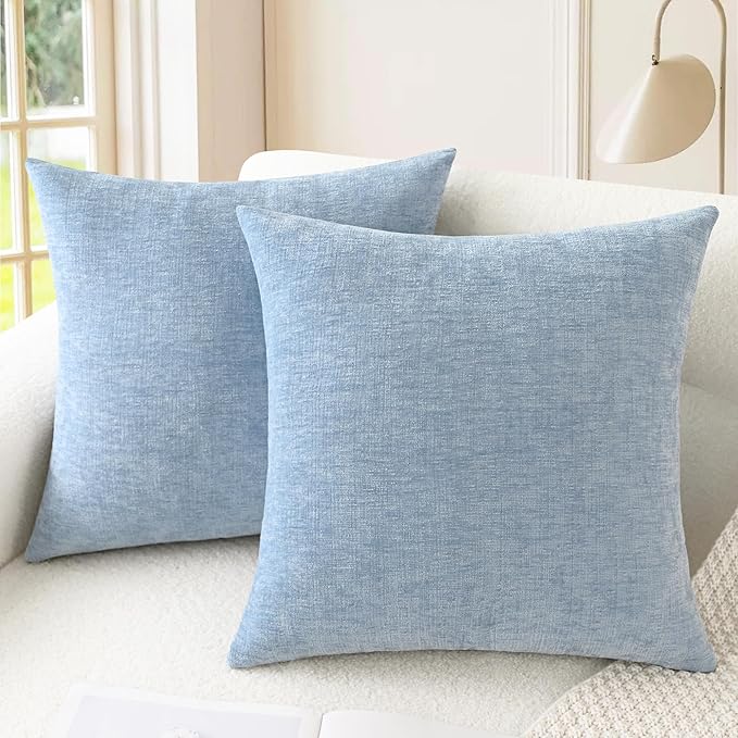CaliTime Throw Pillow Covers Decorative 16 X 16 Inches Pack of 2 Cozy Chenille Cushion Cases for Couch Sofa Bed Living Room Home Baby Blue