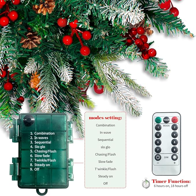 2 Pack Lighted Artificial Christmas Urn Filler, Battery Operated Pre-lit Xmas Pine Trees, Tripod Stake and 60 LED Lights, Holiday Porch Decorations for Porch, Yard, Garden, Flower Beds（Multicolor）