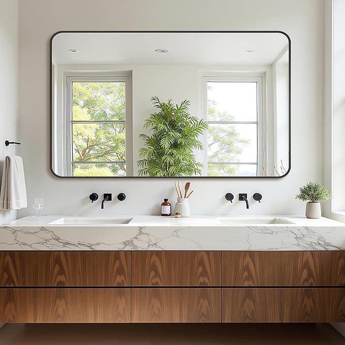 Bathroom Mirror 60" x 36", Large Rectangle Wall Mirror, Black Metal Frame Wall Mounted Mirrors for Bathroom, Vanity, Bedroom, Entryway Decor(Horizontal/Vertical)