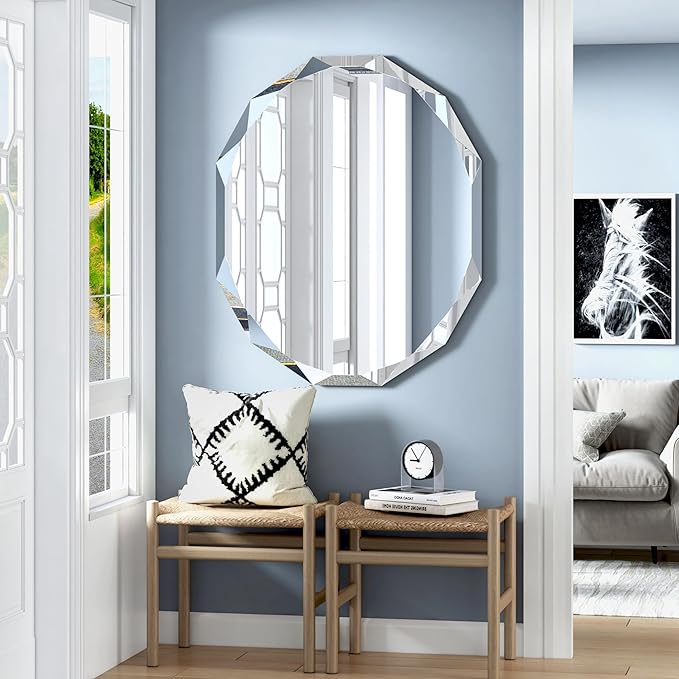 Bathroom Mirrors for Over Sink, Round Frameless Mirrors for Wall, 30x36 Inch Beveled Bathroom Mirror, Bathroom Vanity Circle Mirror for Bedroom Living Room Entryway Home Decor