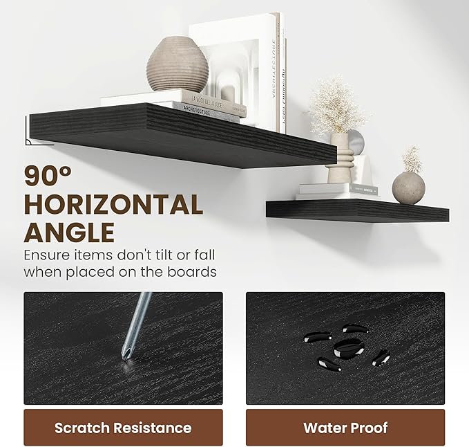 48 Inch Floating Shelves, 12 Inch Deep Floating Shelves for Wall, Floating Shelf with Invisible Brackets, Deep Shelves for Bathroom, Bedroom, Living Room, 1 Pack, Black