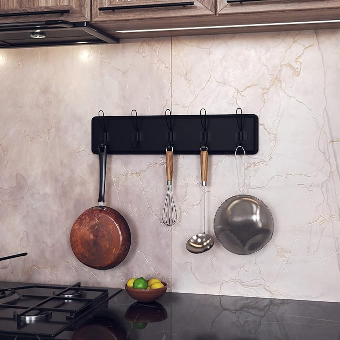 HBCY Creations Black Rustic Coat Rack Wall Mount with 5 Hooks, Solid Pine Wood 24 inch Wall Hooks for Entryway, Mudroom, Hallway, Bathroom - Vintage Farmhouse Style Wall Mounted Towel Rack