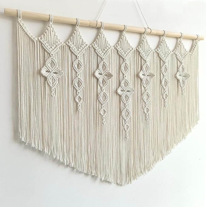 Achart Macrame Wall Hanging Large- Boho Wall Decor- large wall art- Wall Decor Living Room- Macrame Tapestry Boho Decor for Bedroom (Beige-Flower)