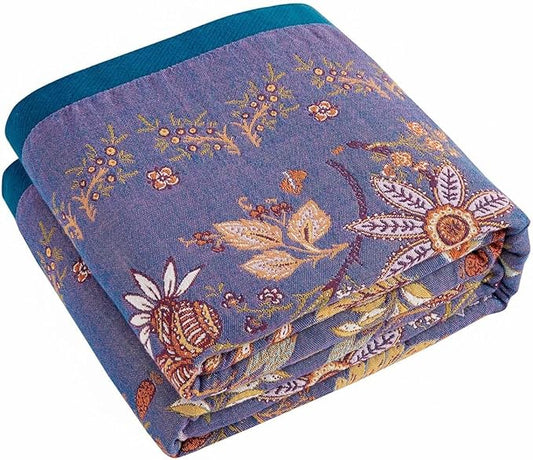 Boho Blanket, 100% Cotton Farmhouse Decorative Throw Blanket, 90"x98" Reversible Bohemian Throw Blanket, Purple All Season Muslin Breathable Woven Blankets Quilt