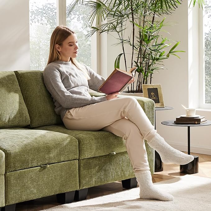 38.5 Oversized Accent Chair with Storage Green Corduroy, Single Modern Accent Sofa Chair with Arms for Apartment Living Room (21" Deep Seat)