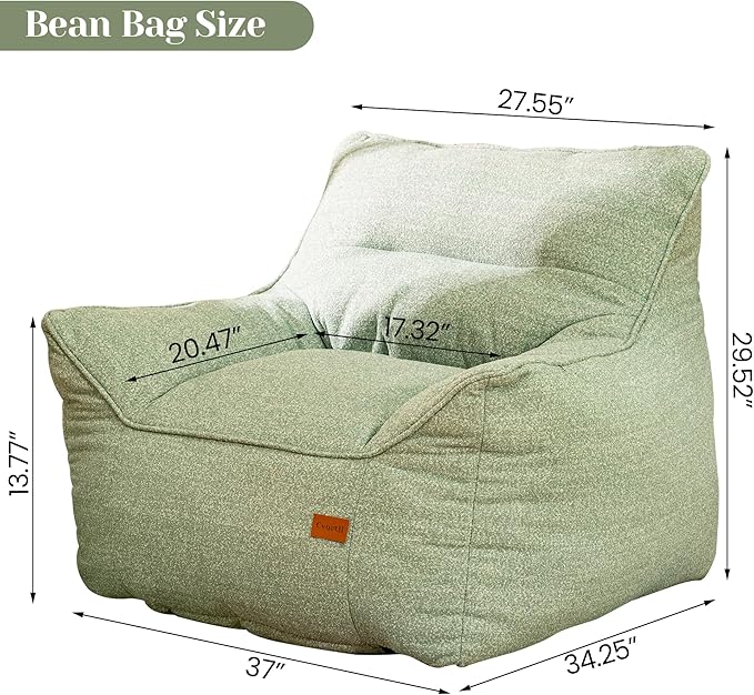 Bean Bag Chair for Adults, Comfy Tufted Bean Bag Chair Sofa with Armrests, Lazy Beanbag Chair with Foam Filler Stuffed Bean Bag Couch Sofa for Reading in Bedroom, Living Room and Dorms