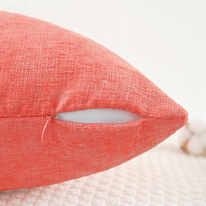 CaliTime Throw Pillow Covers Decorative 18 X 18 Inches Pack of 2 Cozy Chenille Cushion Cases for Couch Sofa Bed Living Room Home Living Coral