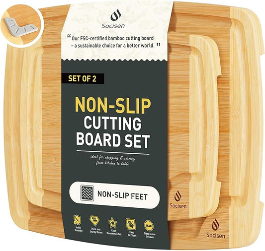Bamboo Cutting Board Set Non Slip Feet Over Sink Brides Her Wedding Day Bridal Shower Engaged Engagement Hostess Couple Newly Wed House Christmas Married Future Mrs fiancee Unique Cool Gifts