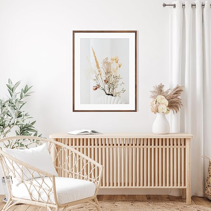 22x28 Poster Frame Set of 2 Natural Solid Walnut Photo Frames with 18x24 Removable Mat Wall Hanging Large Handcrafted Frame with HD Plexiglass Wall and Tabletop Display Large Picture Frame