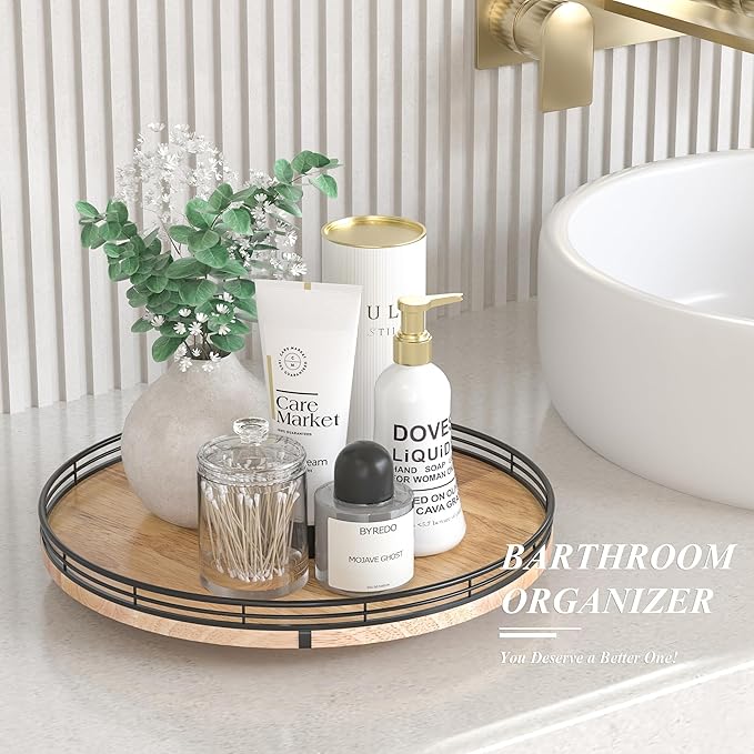 13" Lazy Susan Oak Wood Turntable Organizer for Cabinet, Farmhouse Round Wooden Lazy Susan Organization and Storage for Dining Table, Pantry, Kitchen, Bathroom, Countertop, Cupboard, Home Decor