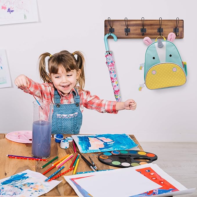 HBCY Creations Dark Wash Brown Rustic Coat Rack Wall Mount with 5 Hooks, Solid Pine Wood 24 inch Wall Hooks for Entryway, Mudroom, Hallway, Bathroom - Vintage Farmhouse Style Wall Mounted Towel Rack