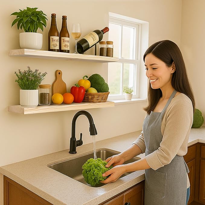 BGMG Wood Floating Shelves 36 inch, Wide Rustic Wooden Wall Shelves for Bathroom Living Room Bedroom Kitchen Farmhouse Set of 2-36x 6.7 x1.25 inch- DIY-Unfinished