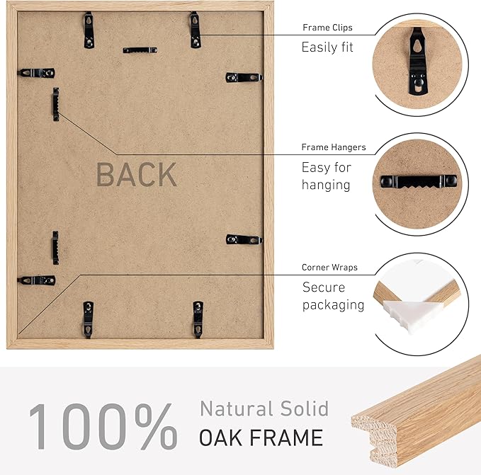 12x16 Picture Frame Natural Solid Oak Photo Frames with 8.5x11 Removable Mat Wall Hanging Large Handcrafted Frame with HD Plexiglass Wall and Tabletop Display Large Poster Frame