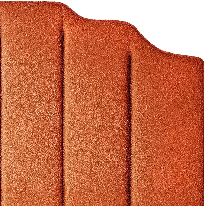 24KF Orange Teddy Fabric Tufted for Queen Upholstered Headboard, Modern Vertical Channel Design Full Headboard with Stepped Silhouette Top Edge,6026-Q-Teddy Orange
