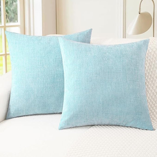 CaliTime Throw Pillow Covers Decorative 24 X 24 Inches Pack of 2 Cozy Chenille Cushion Cases for Couch Sofa Bed Living Room Home Light Blue Grey