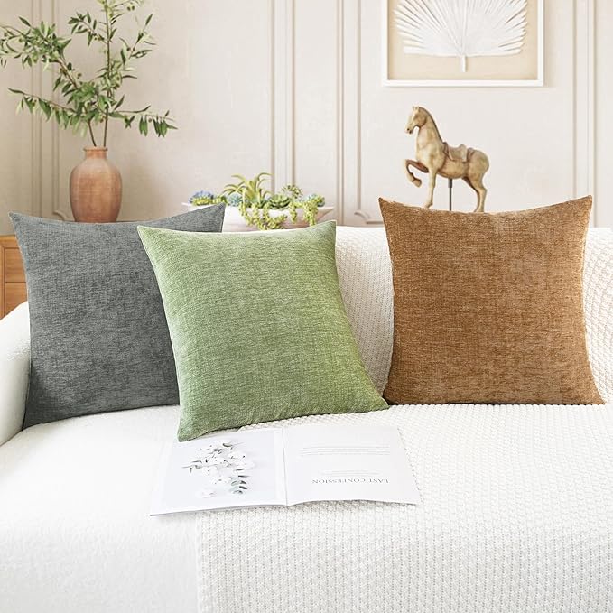 CaliTime Throw Pillow Covers Decorative 26 X 26 Inches Pack of 2 Cozy Chenille Cushion Cases for Couch Sofa Bed Living Room Home Apricot Brown