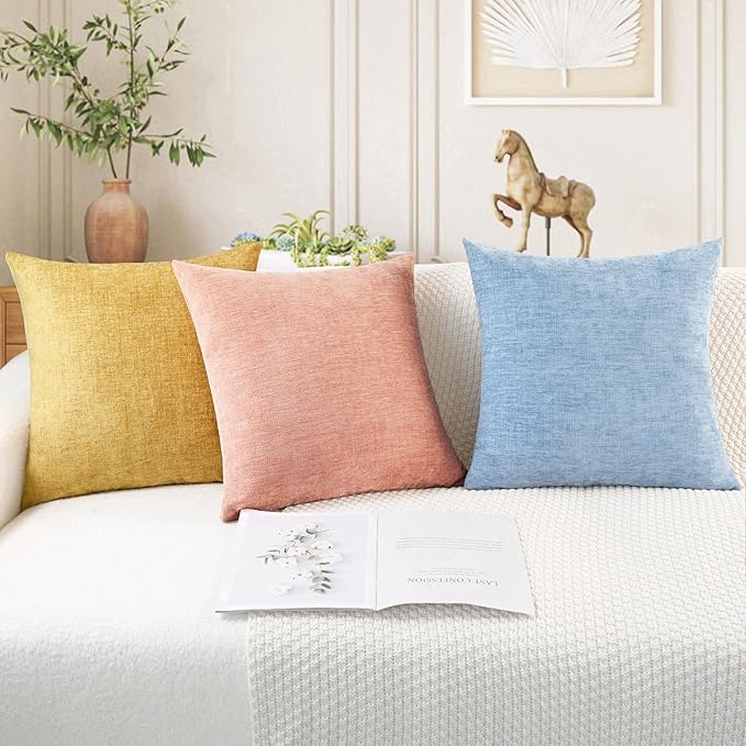 CaliTime Throw Pillow Covers Decorative 22 X 22 Inches Pack of 2 Cozy Chenille Cushion Cases for Couch Sofa Bed Living Room Home Dusty Pink