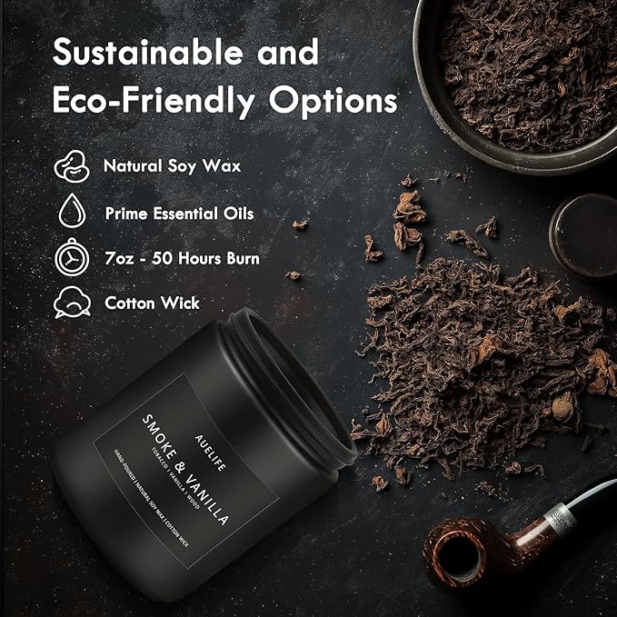 2 Pack Candle | Smoke & Vanilla + Whiskey Tobacco - Candles for Men - Masculine Candle, Soy Candles for Home Scented - Gifts for Men, Home Fragrance Manly Gifts - Each of 7oz