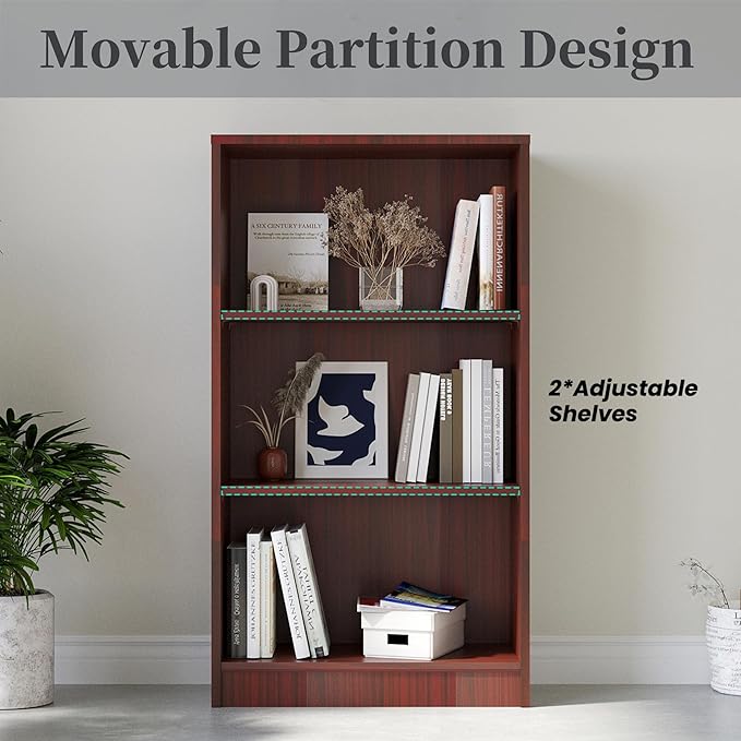 Bookshelf, Open Modern Bookshelf, 3 Shelf Bookcase with Freestanding Display Storage, Wooden Book Shelf for Bedroom, Living Room, Dinning Room, Office,Deep Brown