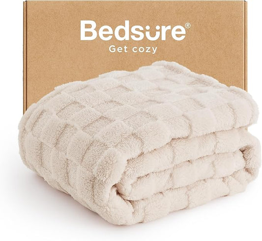 Bedsure GentleSoft Twin Blanket for Bed Light Beige - Super Soft Cozy Blankets for Women Men Girls, Cute Fuzzy Fleece Throws for Bedroom Couch, 60x80 Inches