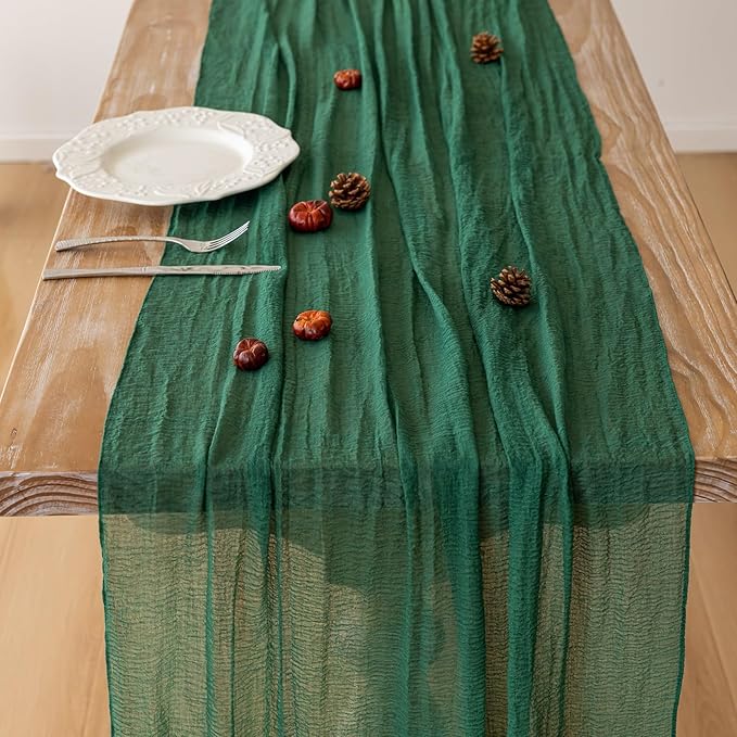 6pcs Emerald Green Cheesecloth Table Runner Gauze 120 Inch 10 FT Rustic Boho Cheese Cloth Runner for Wedding Baby Shower Bridal Shower Birthday Party Long Sheer Home Decorations