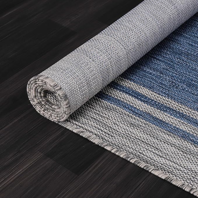 Bordered Outdoor Rug 9x12 Washable Outside Carpet for Indoor Patio Porch Waterproof Easy Cleaning Non Shedding Area Rugs Navy 9 x 12