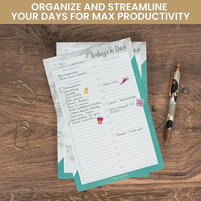 bloom daily planners Undated Daily Timed to-Do List Pad - Tear Off Planning Sheets - 6" x 9" - Color Blocking Marble