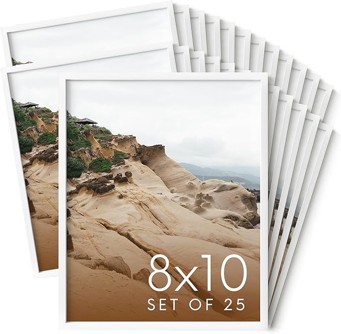 HAUS AND HUES 8x10 White Metal Picture Frames - Features Premium Aluminum, Vertical & Horizontal Hang, Shatterproof Plexiglass - Perfect for Home, Room, Office (8x10 in, White, Set of 25)
