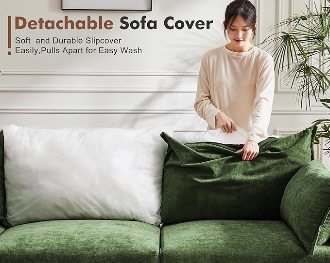 135.5" Oversized Modular Sectional Sofa, L Shaped Convertible Couch with Movable Ottoman, Large 6 Seat Corner Couches for Living Room Deep Seat Green Chenille