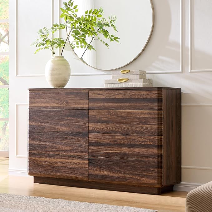 8 Drawer Dresser for Bedroom, 52 Inch Wide Modern Chest of Drawers, Push-to-Open Wood Storgae Organizer with Large Drawers for Bedroom, Living Room, Hallway,Brown