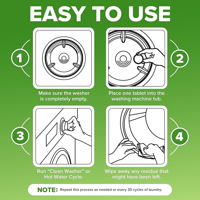 Heavy Duty Washing Machine Cleaner Descaler Tablets - Deep Cleaning for Front Load, Top Load Washer, HE (6 XL Tablets - 6 Months Supply)