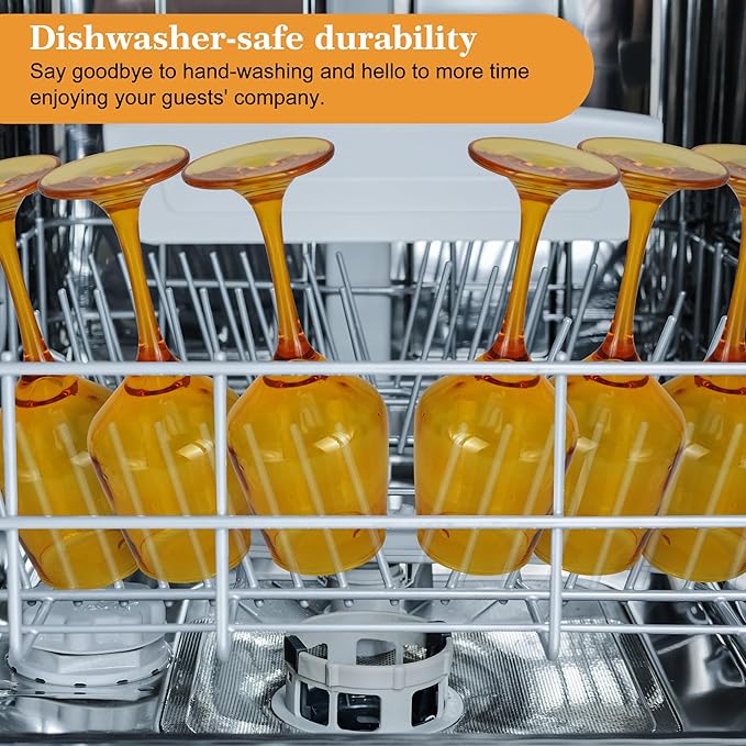 Amber Wine Glasses Set of 6-14oz Long Stem Wine Glass, Pretty Crystal Glassware, Hand Blown Goblets Drinkware, Unique Stemware Wine Glass Holiday Gift Set